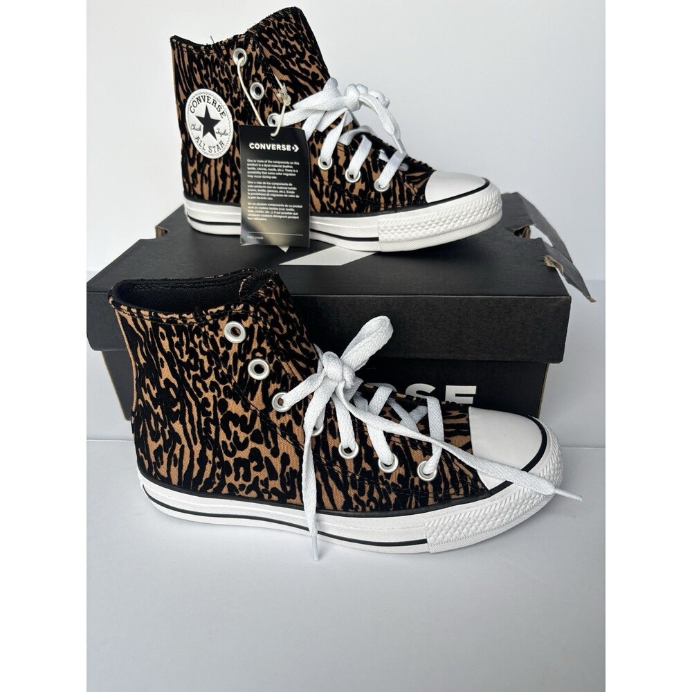 NIB W6.5 M4.5 Converse All Star High Top Animal Leopard Velvet Sneakers A17948F